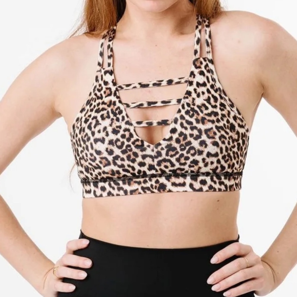 Zyia Active leopard print Grid Sports bra Large
